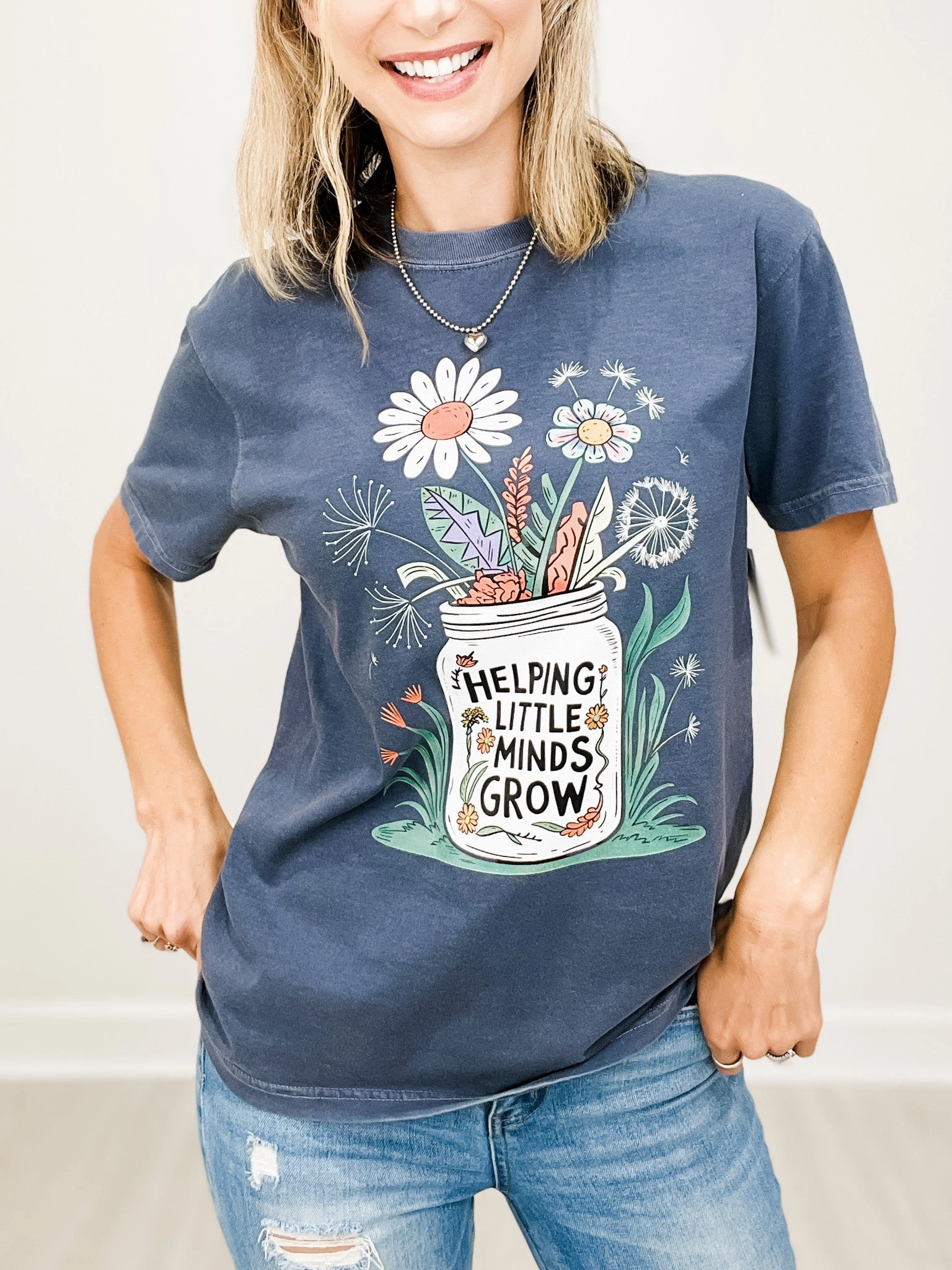 Helping Little Minds Grow Graphic Tee Slim Fit Design EcoFriendly Dye