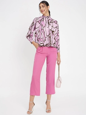 FrayResistant Fabric Madame Embellished Butterfly Print Mock Neck Mauve Top