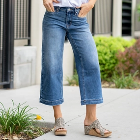 Heritage Mid Rise Cropped Wide Leg Regular & Plus Sizes Light Stretch Shape Retention