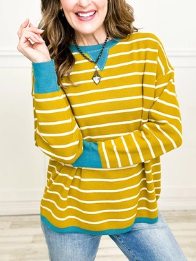 Oversized Knit Striped Color Contrast Crew Neck Long Sleeve Pullover Sweater Street Style Low Maintenance Fabric