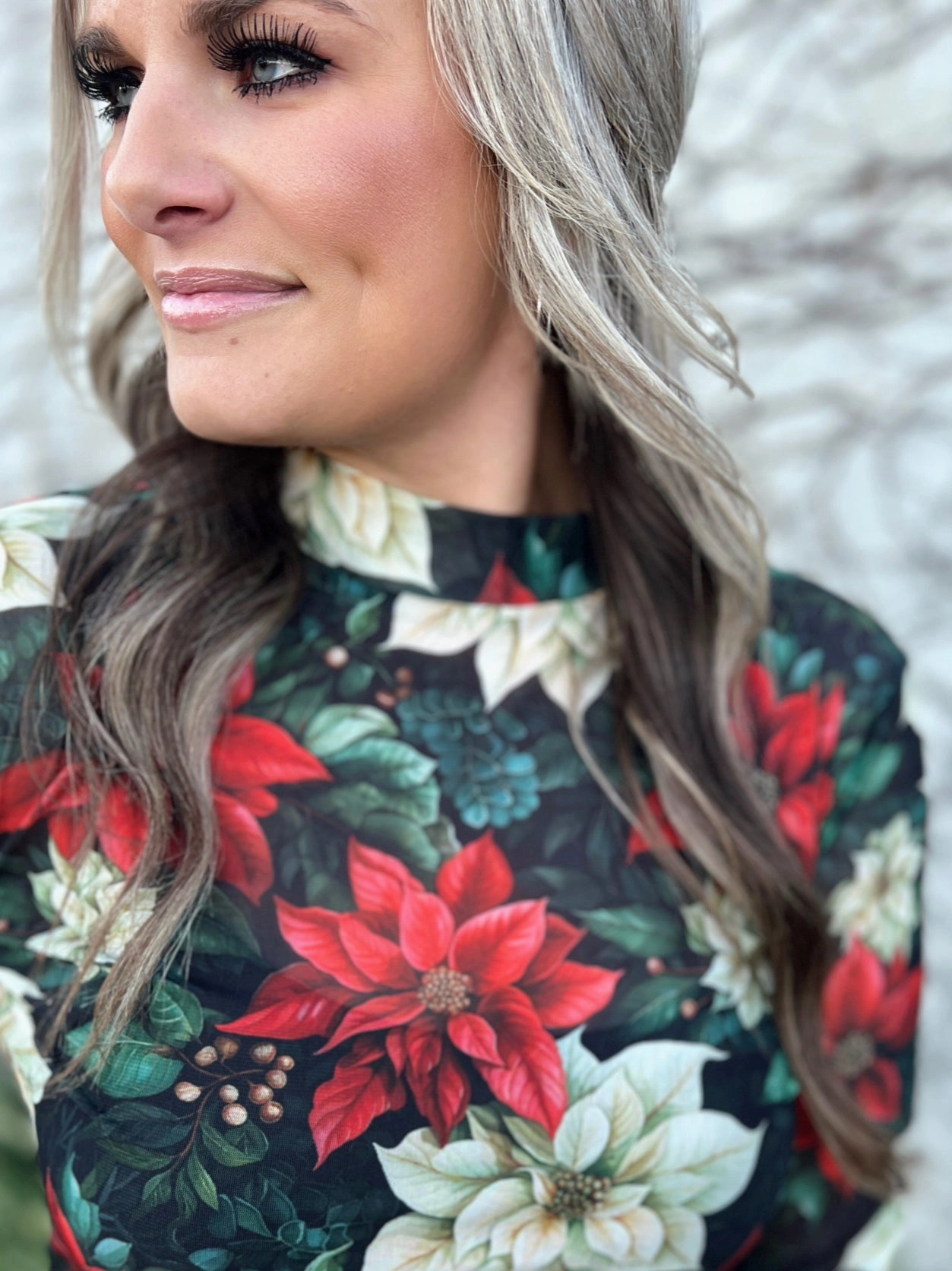 Sterling Kreek Meet Me Under The Poinsettia Mesh Top Flexible Ribbing Easycare