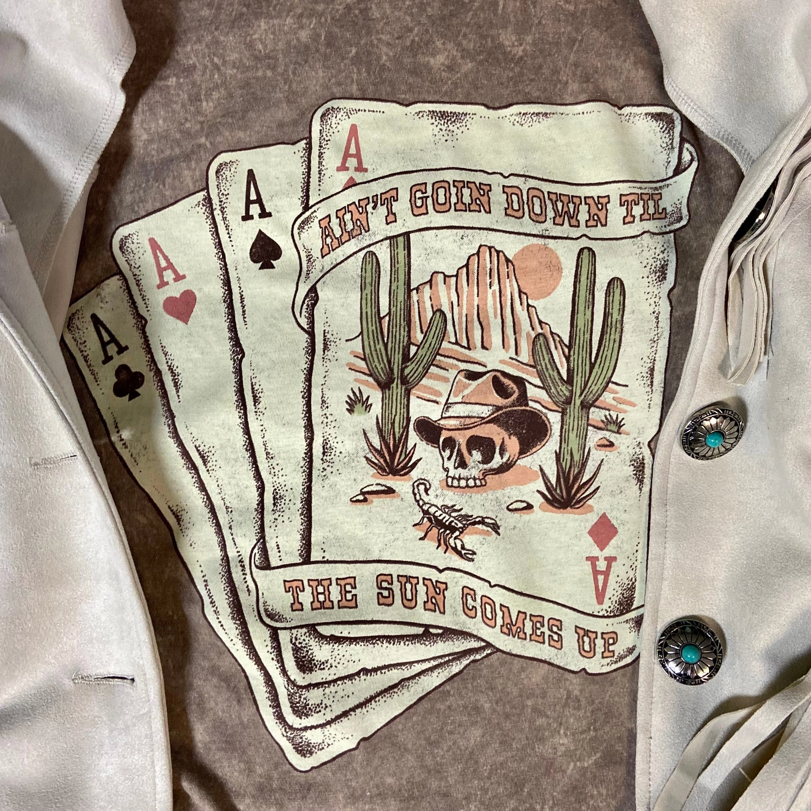 Ain't Going Down Mineral Washed Tee MultiPanel Design DoubleLayered Collar