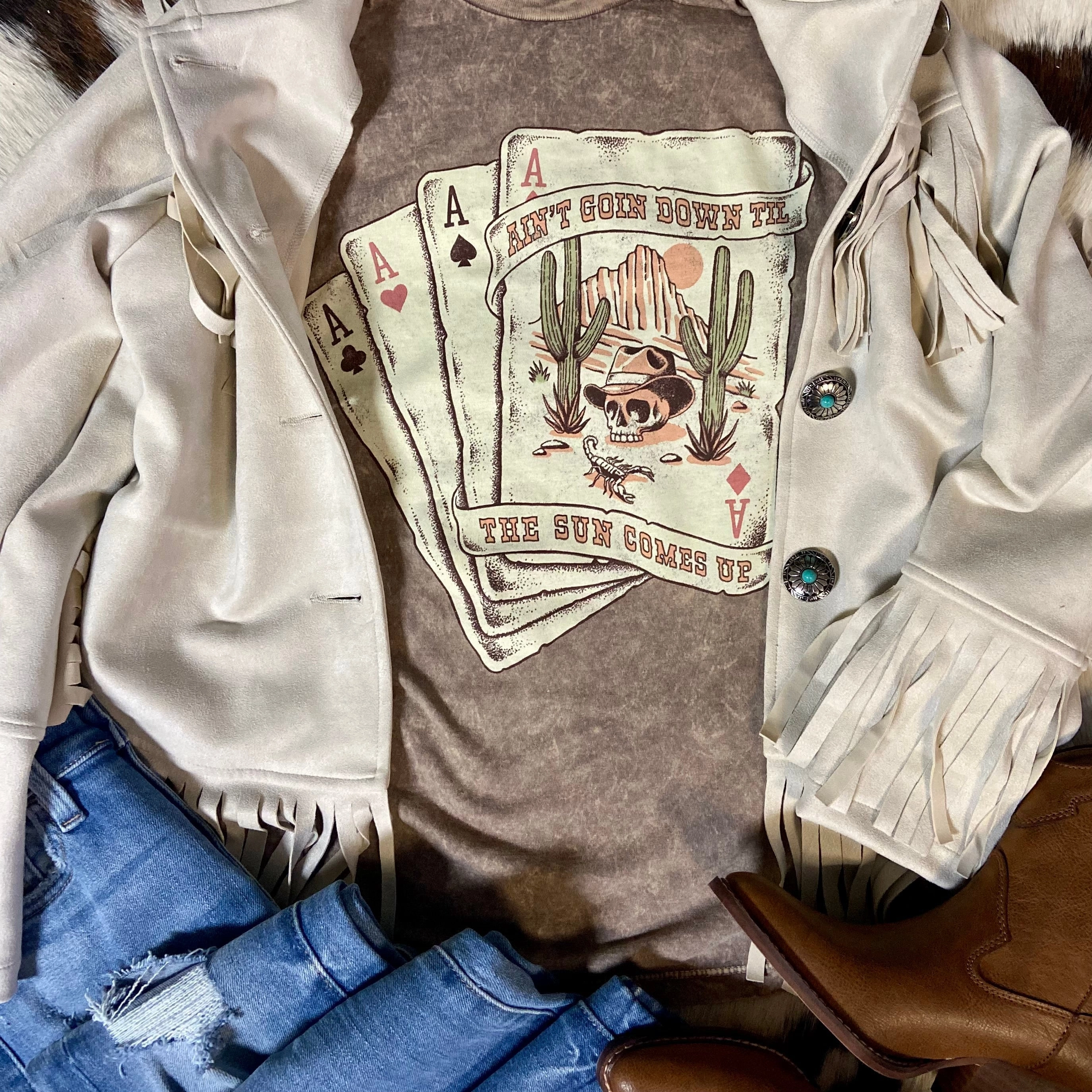 Lightweight Weave Ain't Going Down Mineral Washed Tee