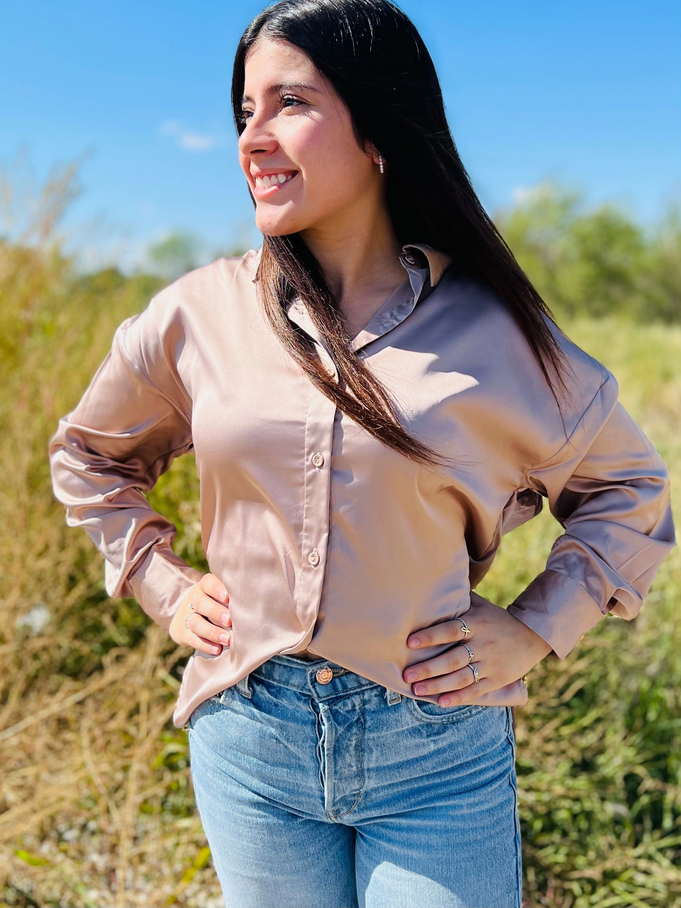 Sophisticatedly Casual Satin Button Ups- 4 Colors Quick Release Buttons Tapered Cut