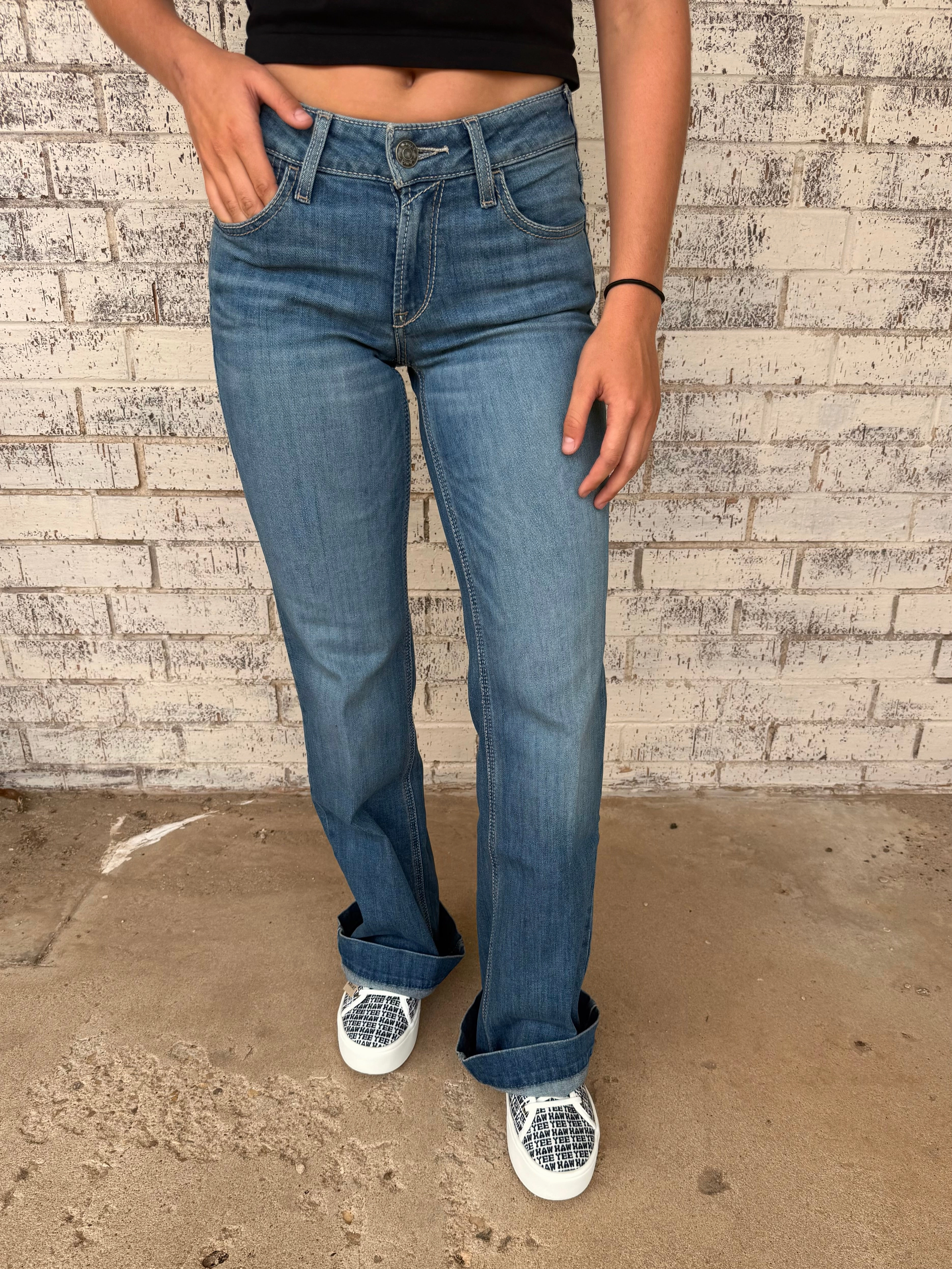 Structured Hemline Ariat Women's Perfect Rise Isabelle Wide Leg Trouser Jean- Regular & Long Length