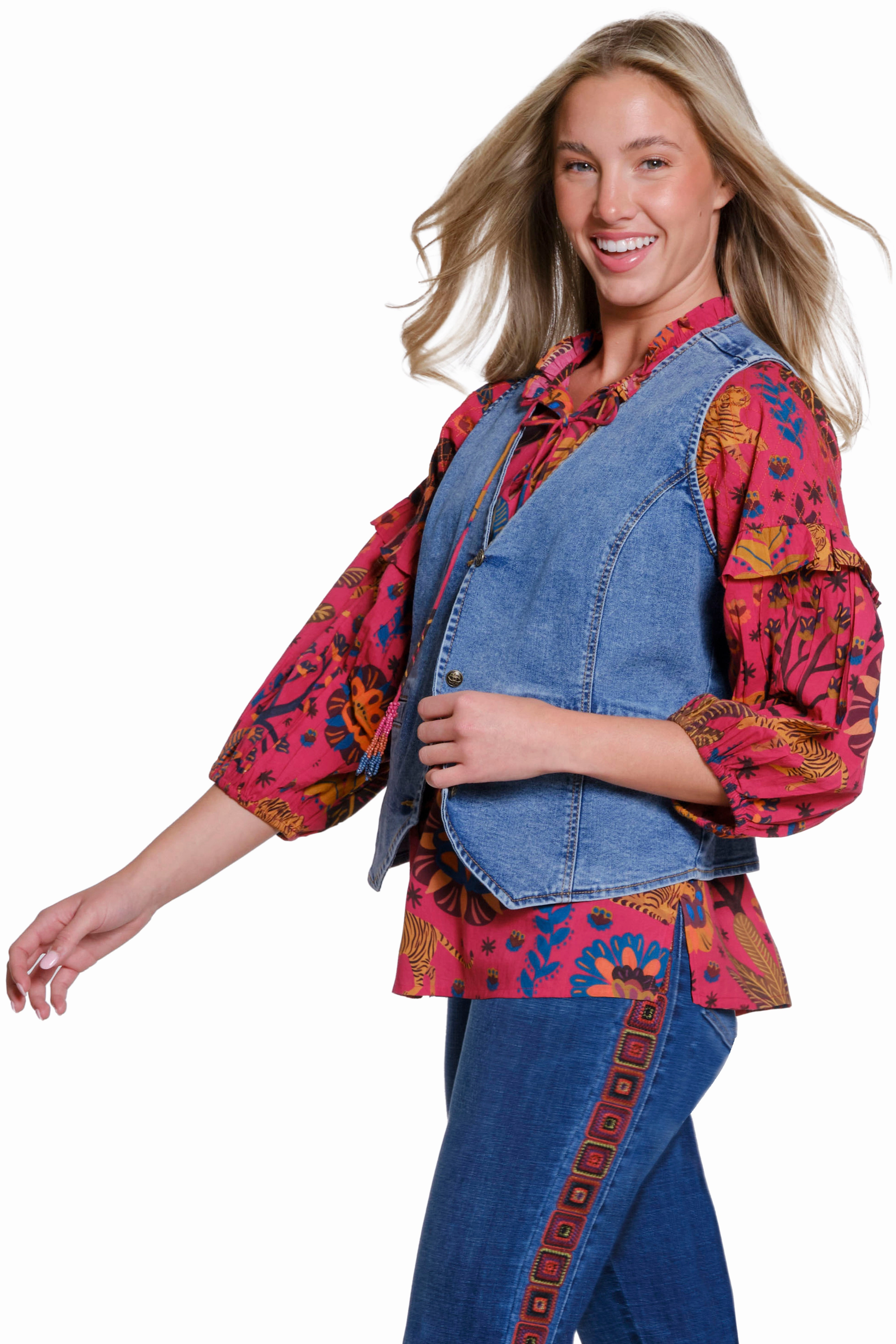 Double Faced Jersey Knit Tencel Cotton Hybrid Weave Denim Vest - Medium Indigo