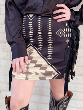 Aztec Printed Double Side Fringe Skirt Travel Ready Fit