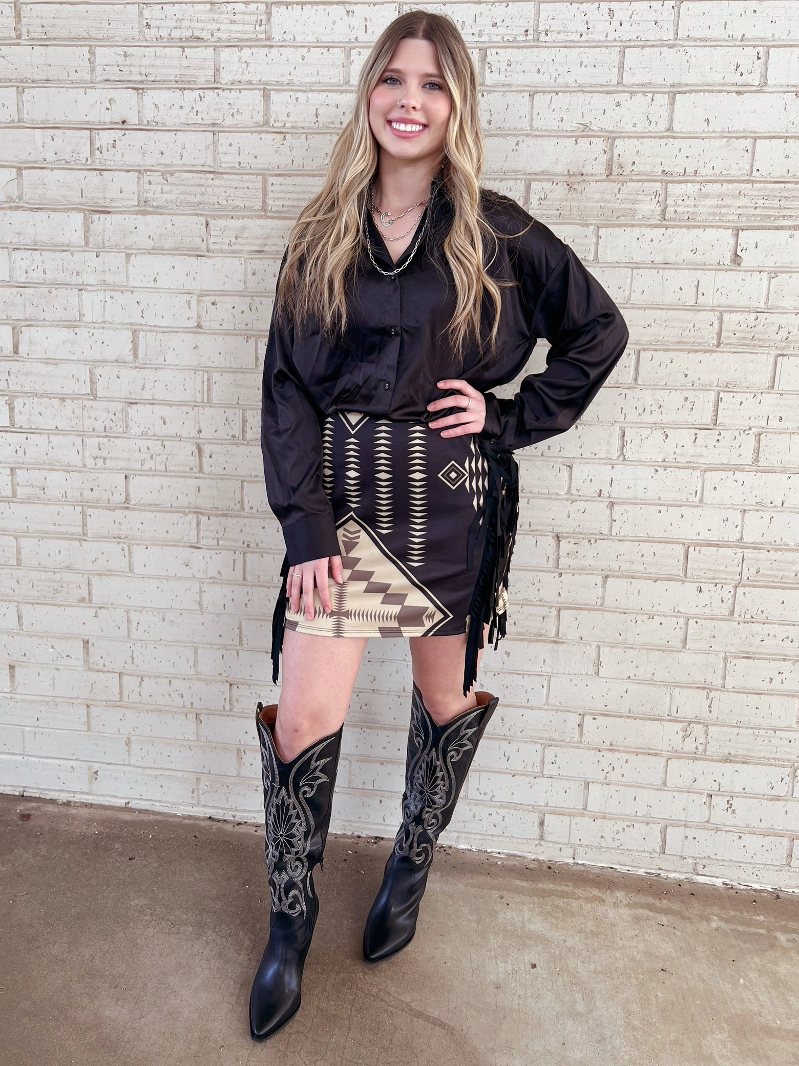 Aztec Printed Double Side Fringe Skirt AbrasionResistantFabric quick dry