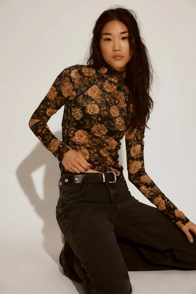 Lyric Sheer Lace Long Sleeve Turtleneck Top | Black Combo Workwear Casual comfortable option
