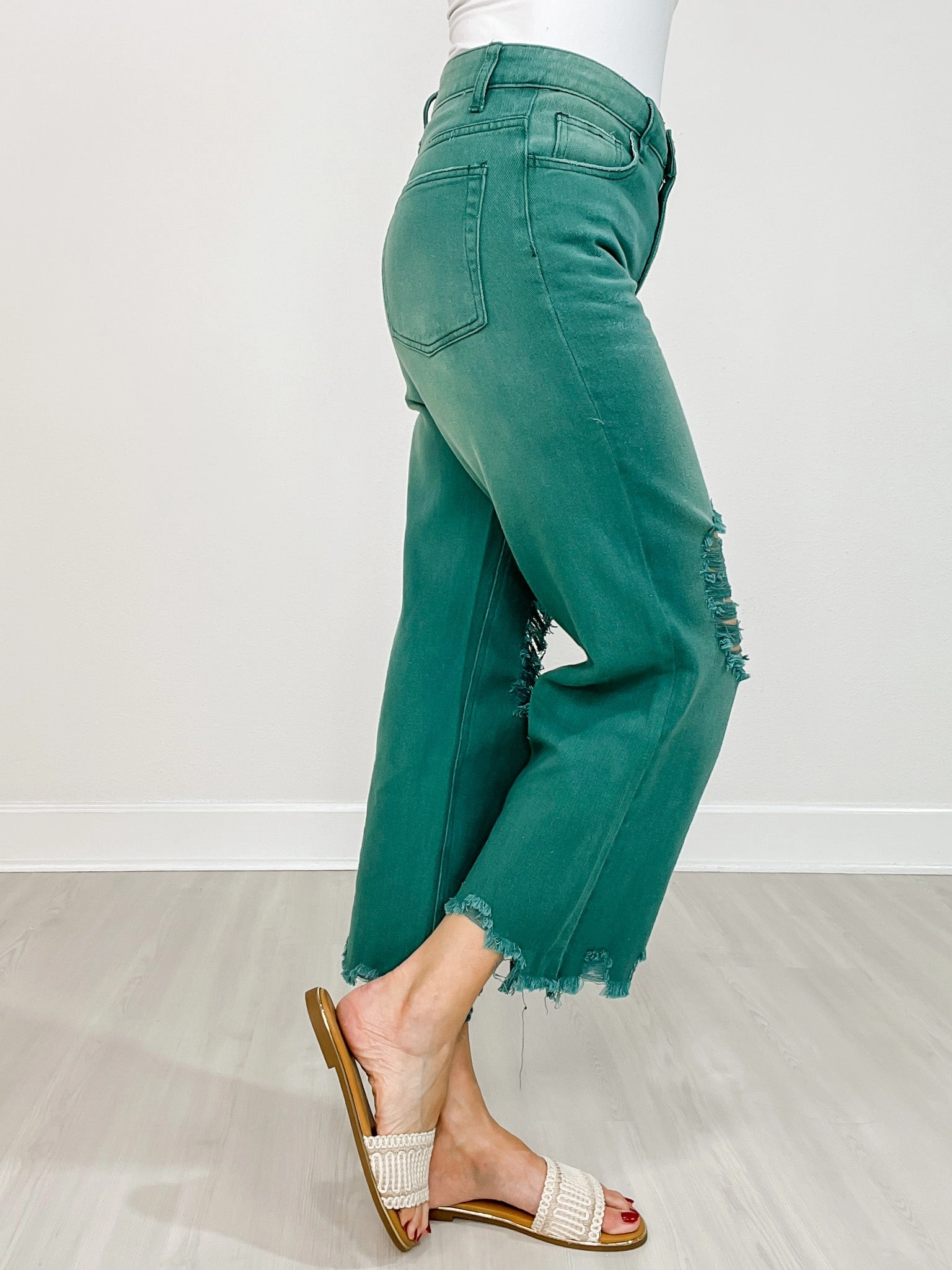 High Rise Distressed Light Weight Wide Leg Jeans Light Fit Wear