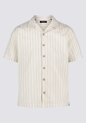 Salaman Men's Short-Sleeve Striped Camp Shirt, Green Olive - BM24619 Sheer Panel