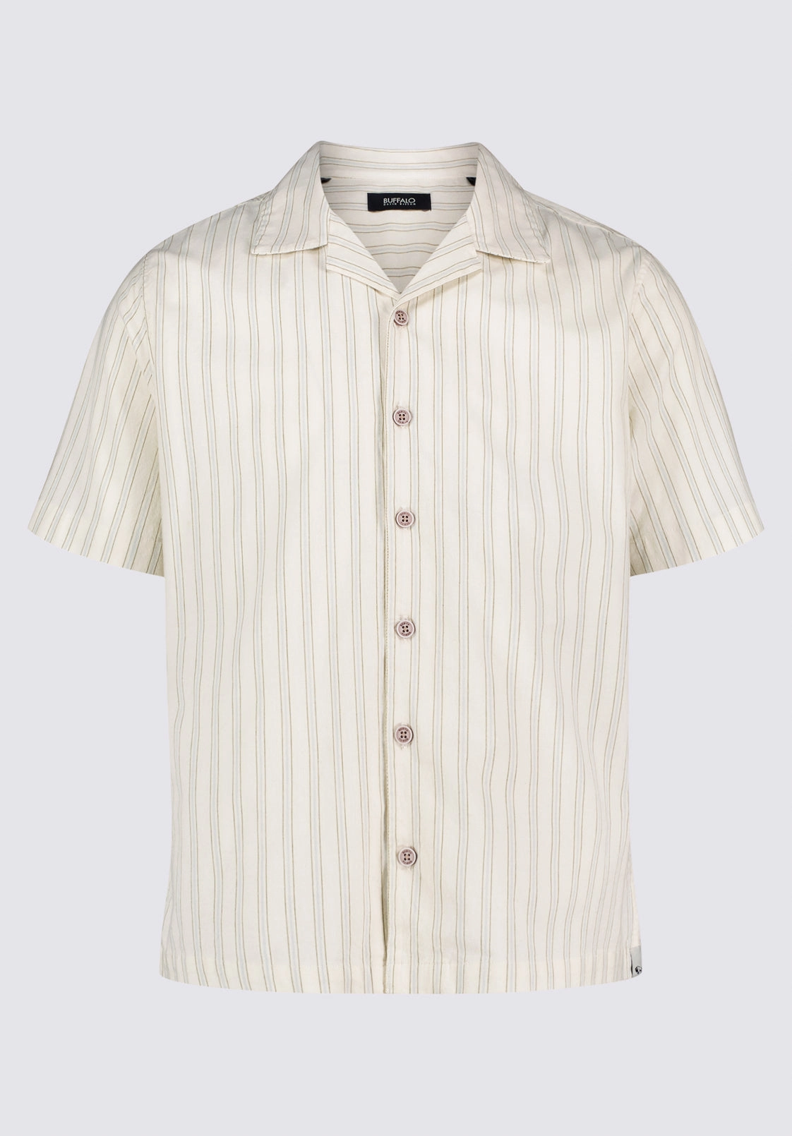 Salaman Men's Short-Sleeve Striped Camp Shirt, Green Olive - BM24619 Wrinkle-Free Quick Release Cuffs