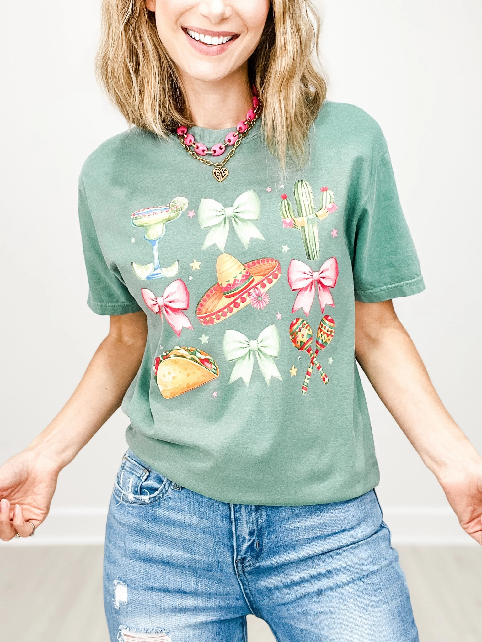 Casual Blouse Coquette Cinco De Mayo Rhinestone Graphic Tee