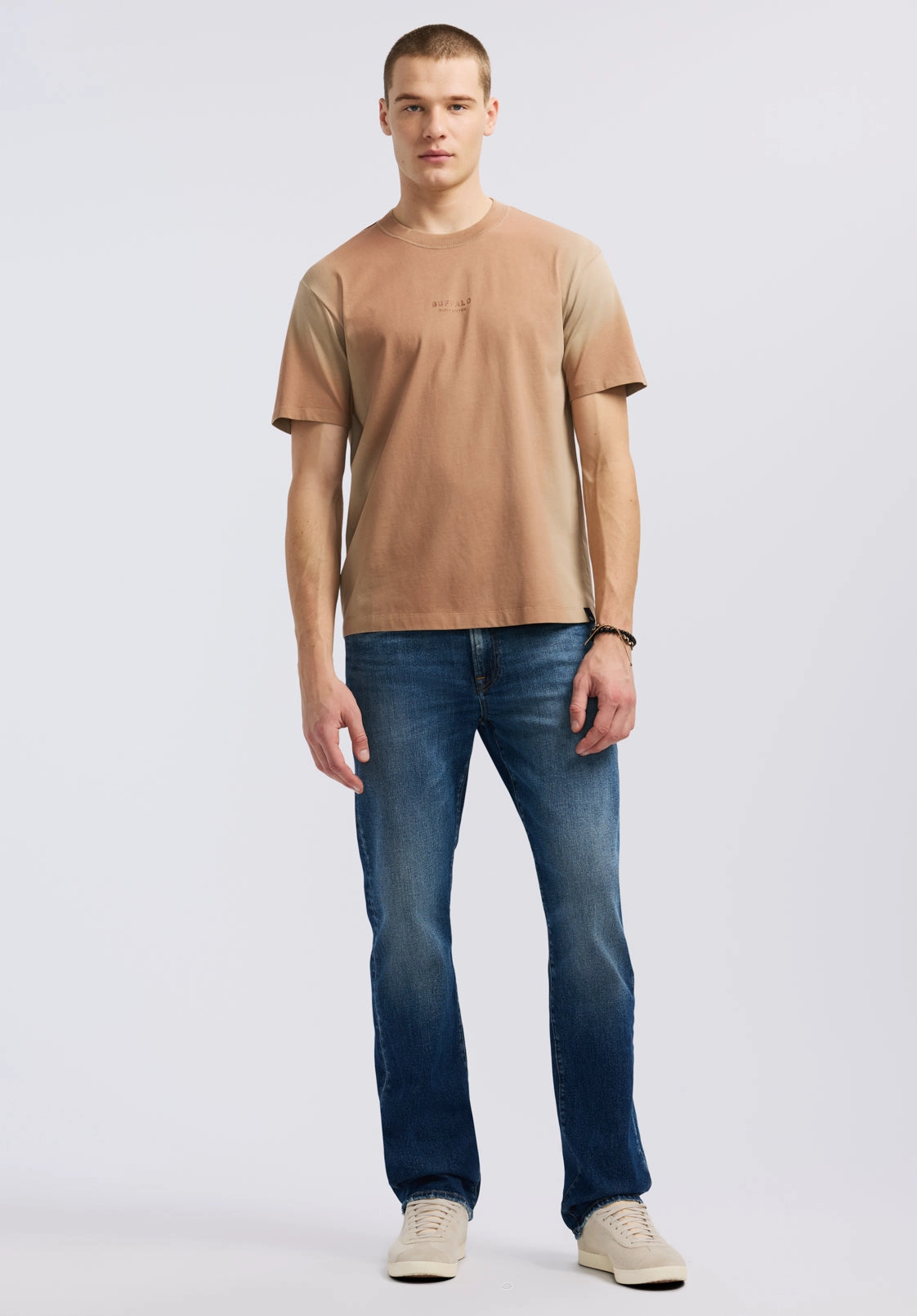 Hydrophobic Threadwork Kaylin Men's Short-Sleeve Gradiant T-Shirt, Tuffet Beige  - BM24539
