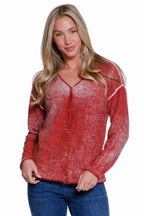 Button Front Cardigan - Brick WaterRepellent Coating Noise Reducing Fabric Treatment