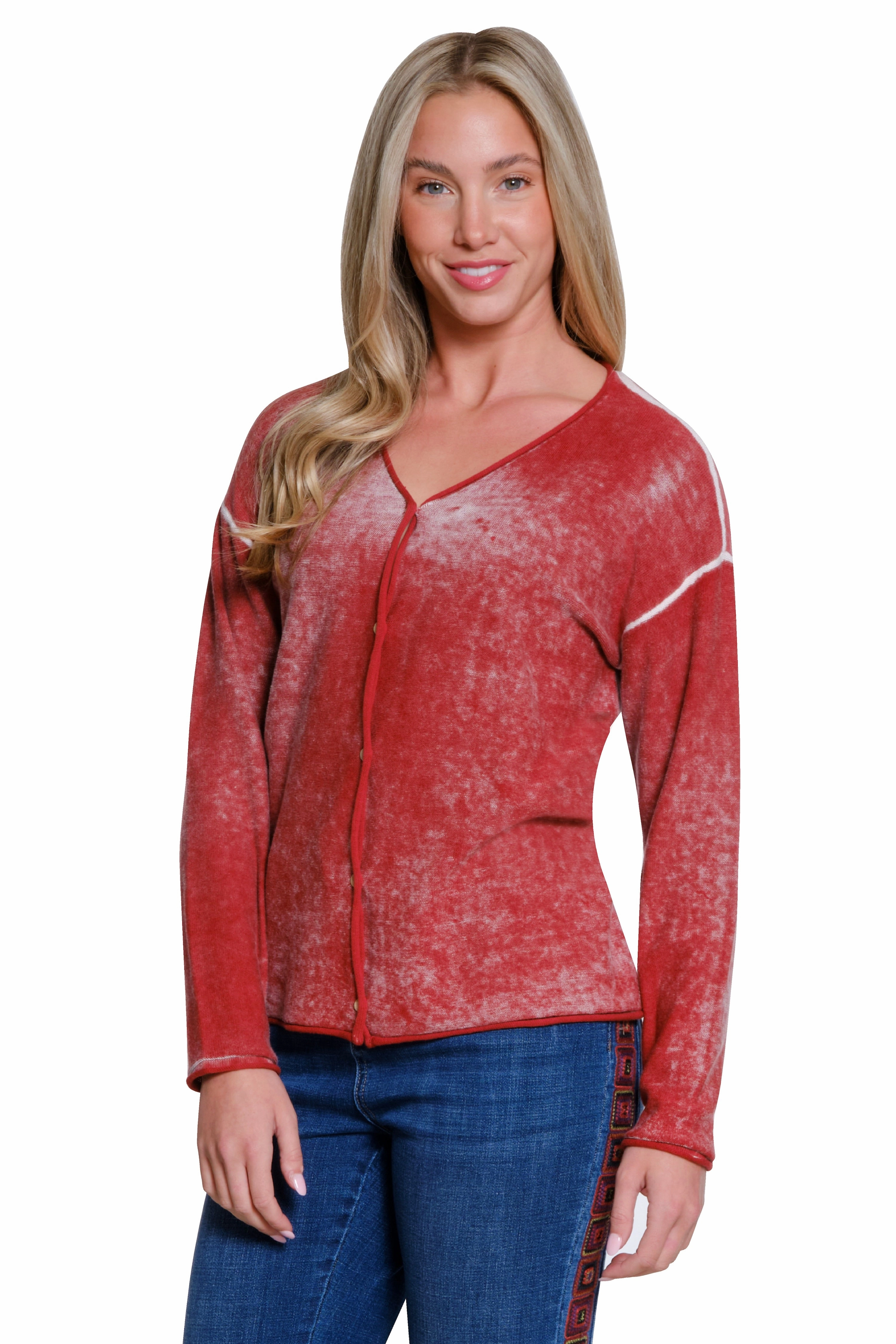 Airflow Vents Airflow Ventilation Button Front Cardigan - Brick