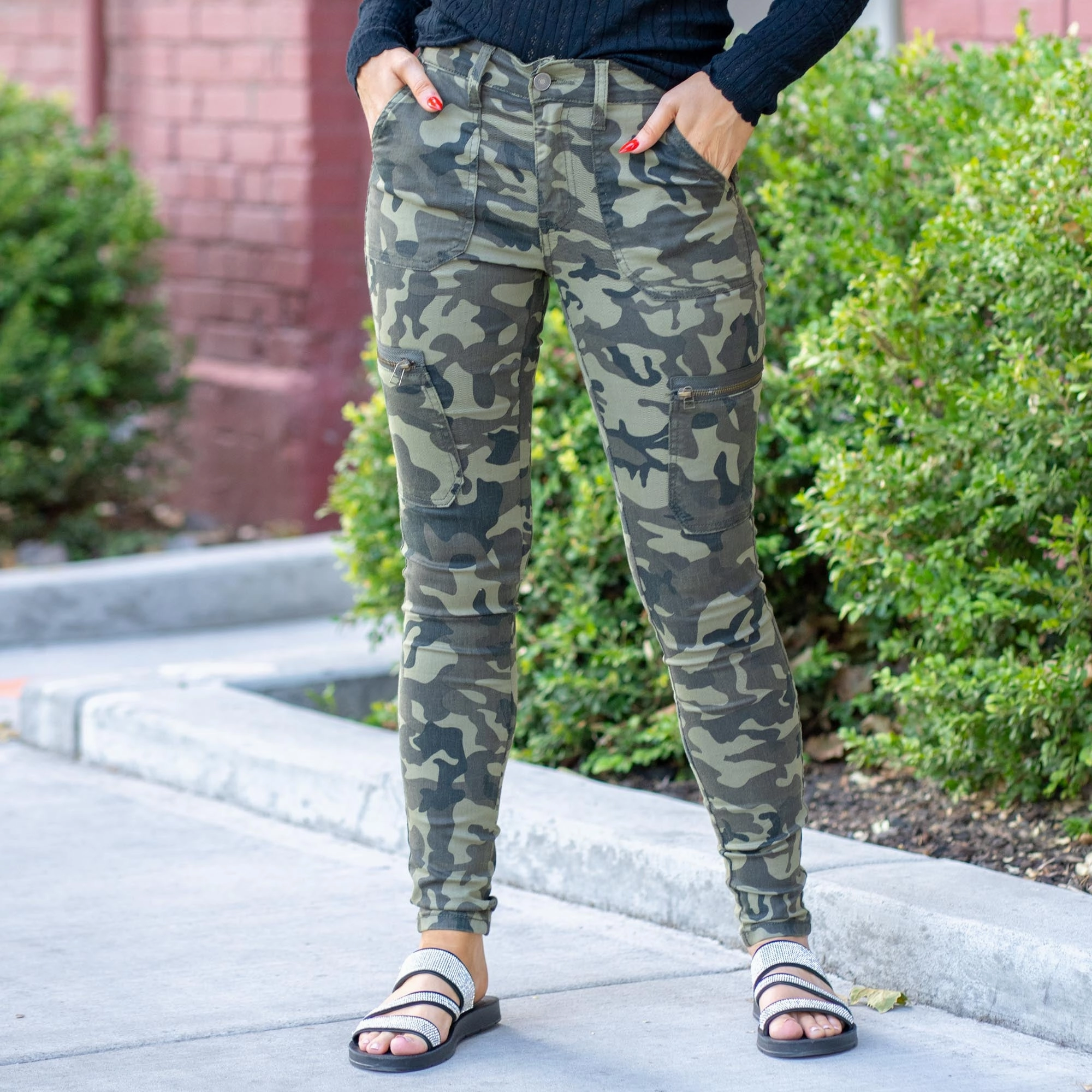 Nature Lover Shopping Day Everyday KanCan Arden Camo High Rise Cargo Super Skinny Camouflage Green