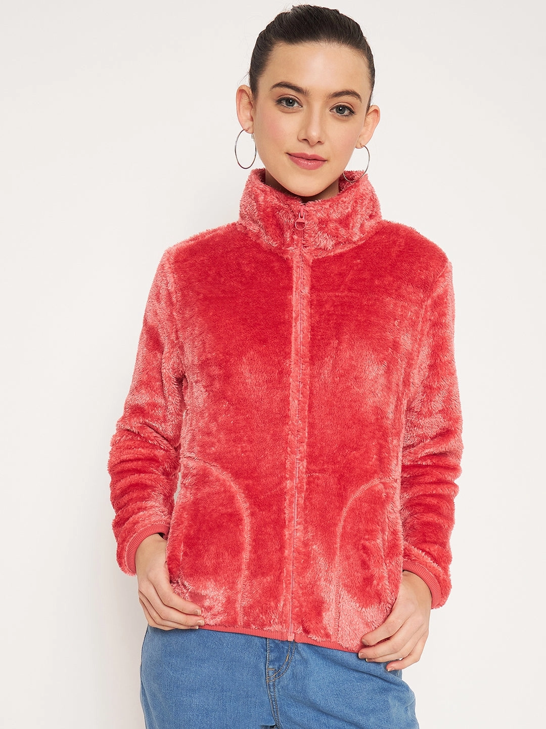 Madame Light Pink High Neck Sweatshirt Layer Fit