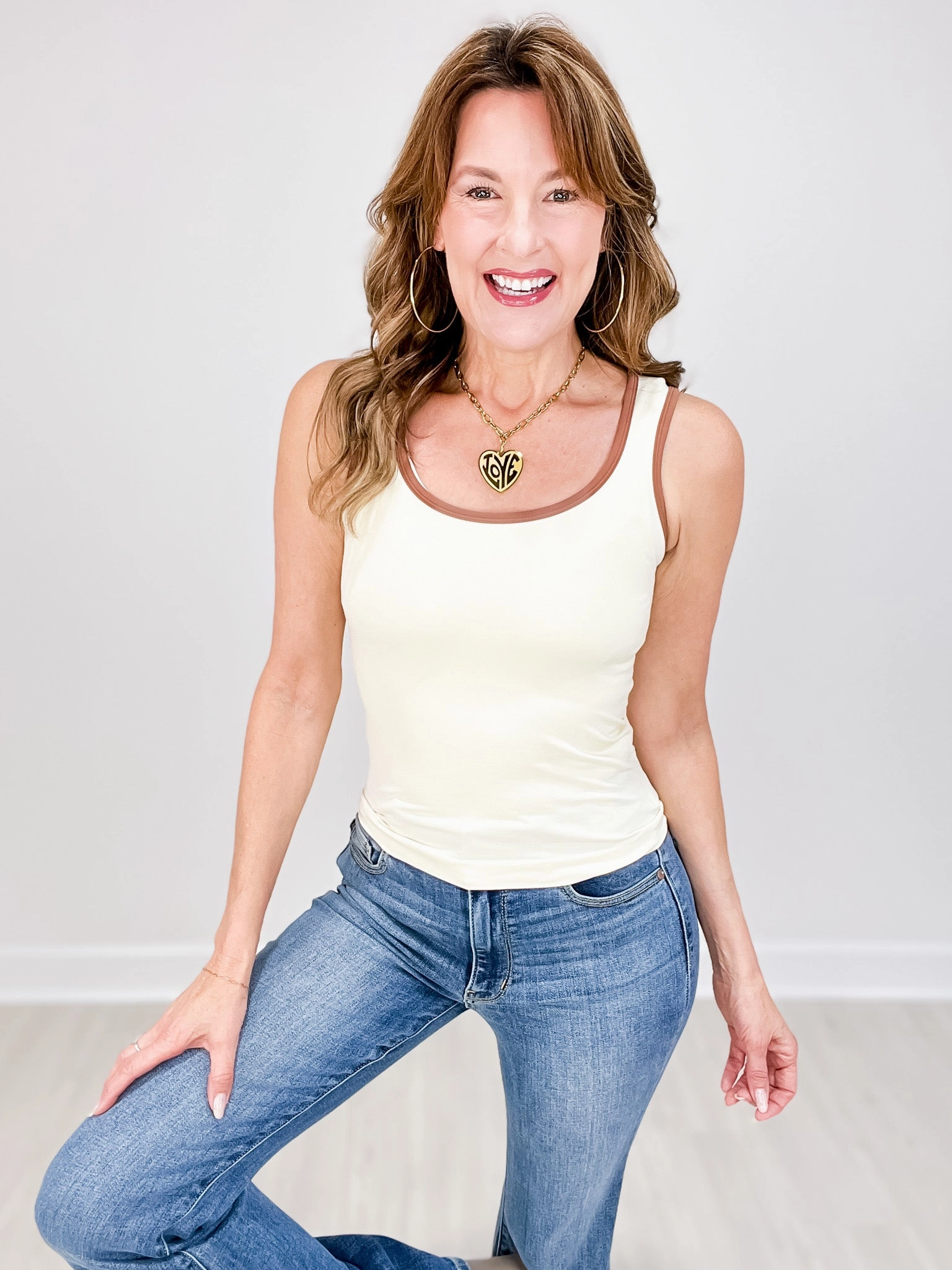 Versatile Layering Piece Two Tone U Neckline Seamless Tank - Group B