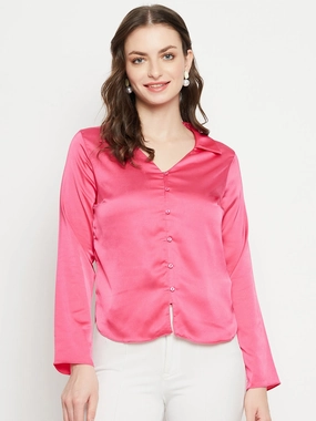 Vibrant color Madame Hot-Pink Satin Shirt
