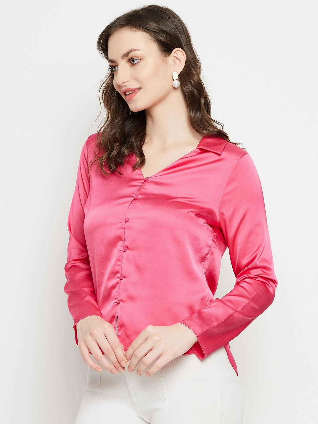 Madame Hot-Pink Satin Shirt Soft Touch