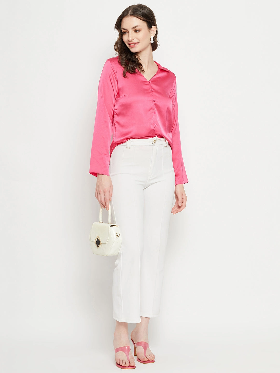 Madame Hot-Pink Satin Shirt Earthy Hue Inner Layer