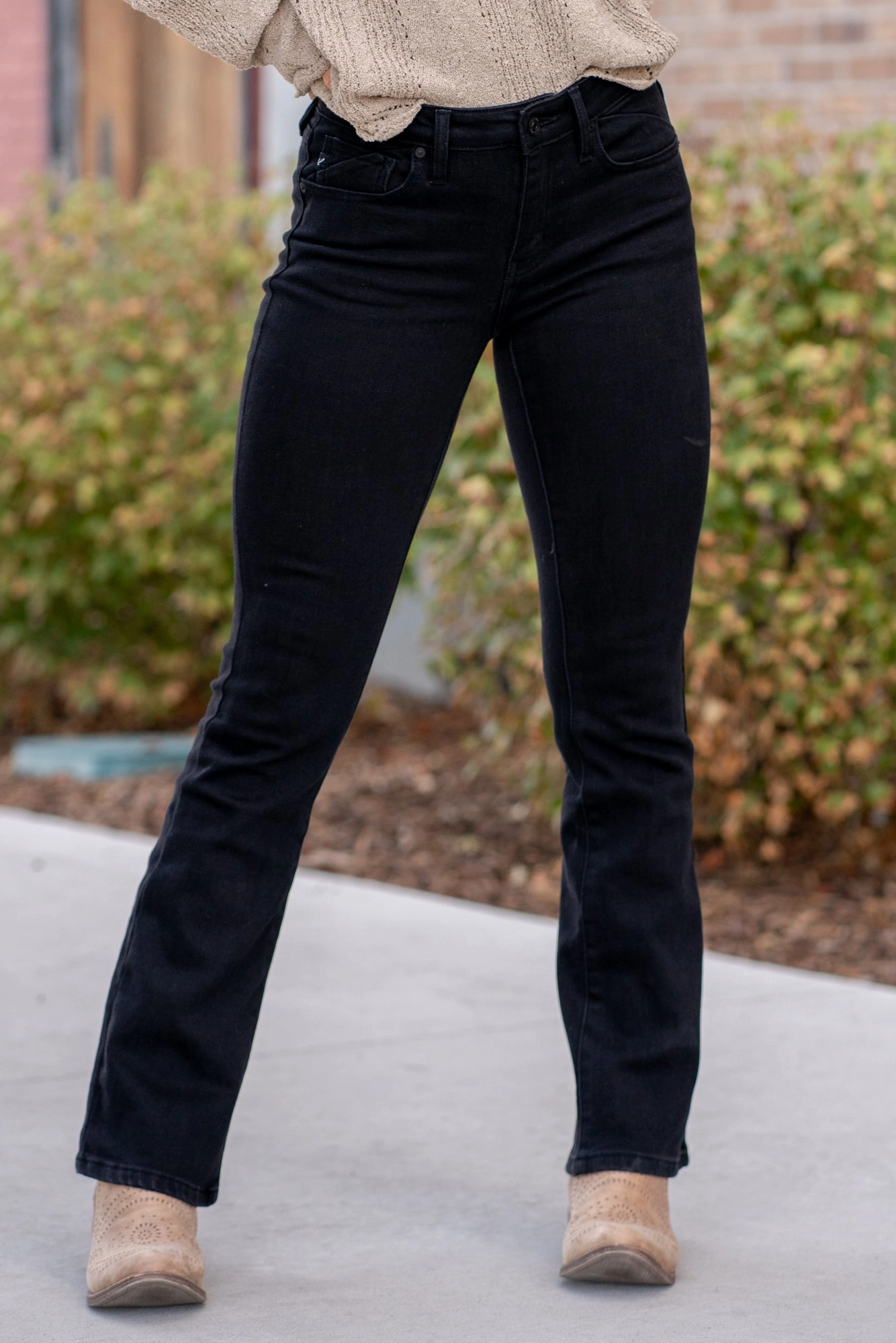 Festival Outfit Date Night Professional Wear Hot Tamale Black Mid Rise Baby Bootcut with Inner Side Fleece