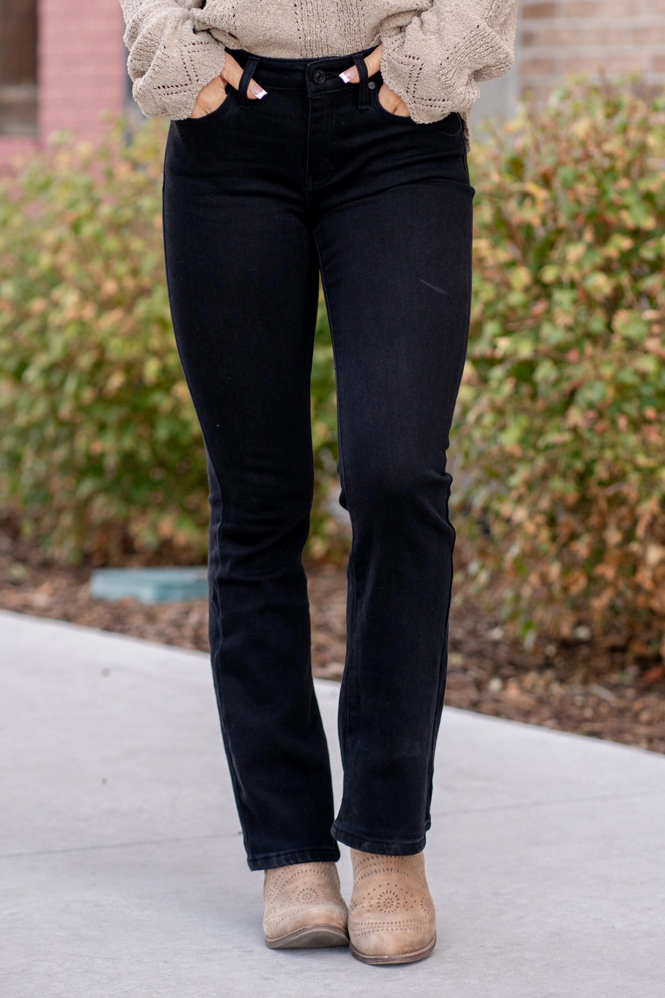 Breathable fabric Hot Tamale Black Mid Rise Baby Bootcut with Inner Side Fleece