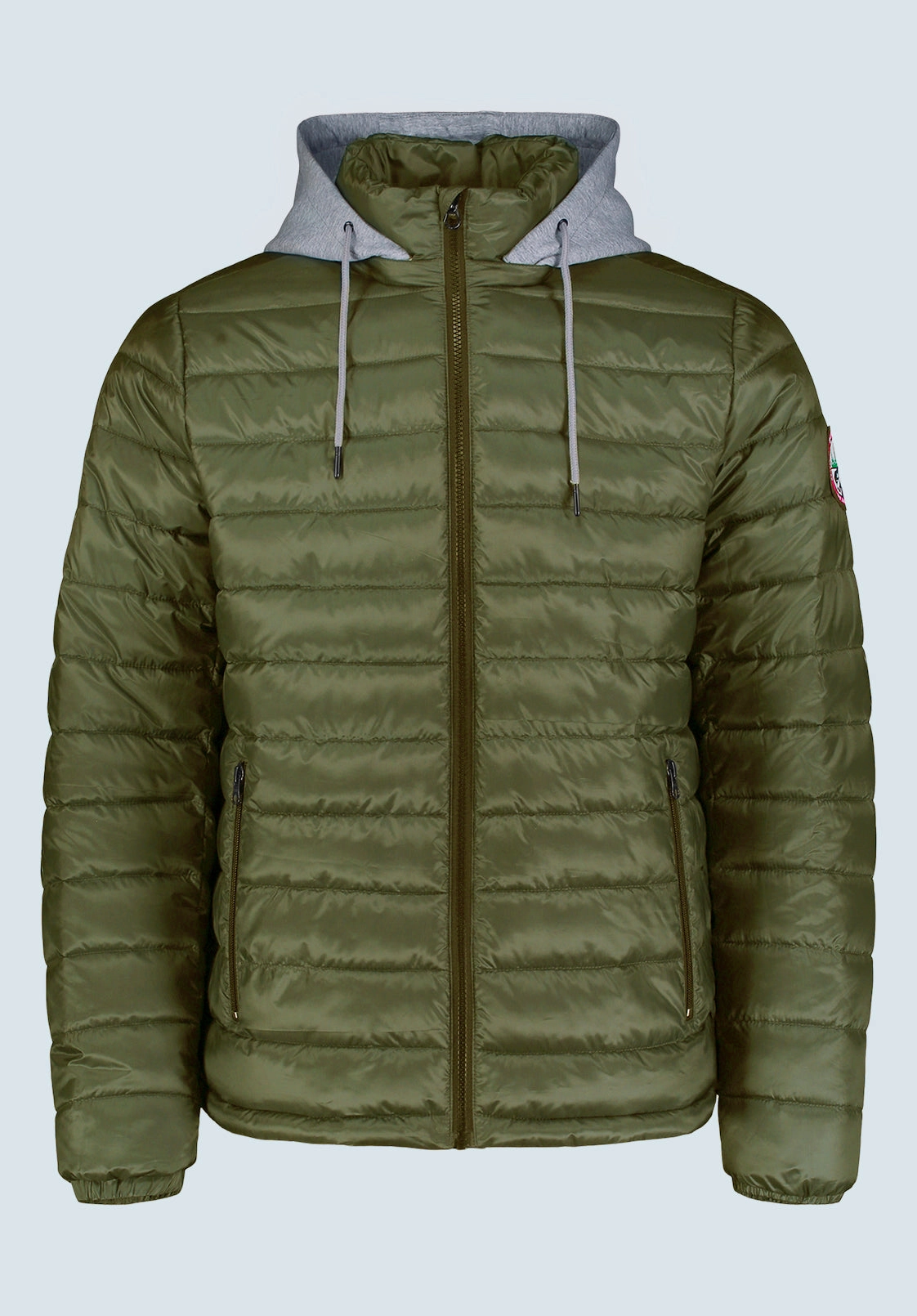 Water Resistant Shell ConvertibleCollar Vince Men??s Quilted Puffer Zip-Up Jacket with Contrasting Hoodie, Green - OBMFE003