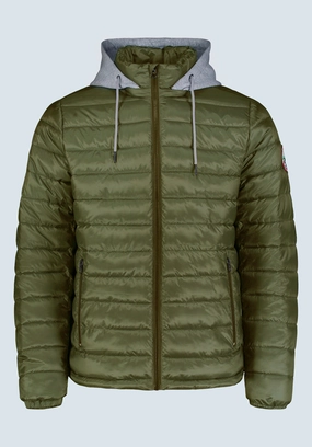 Water Resistant Shell ConvertibleCollar Vince Men??s Quilted Puffer Zip-Up Jacket with Contrasting Hoodie, Green - OBMFE003