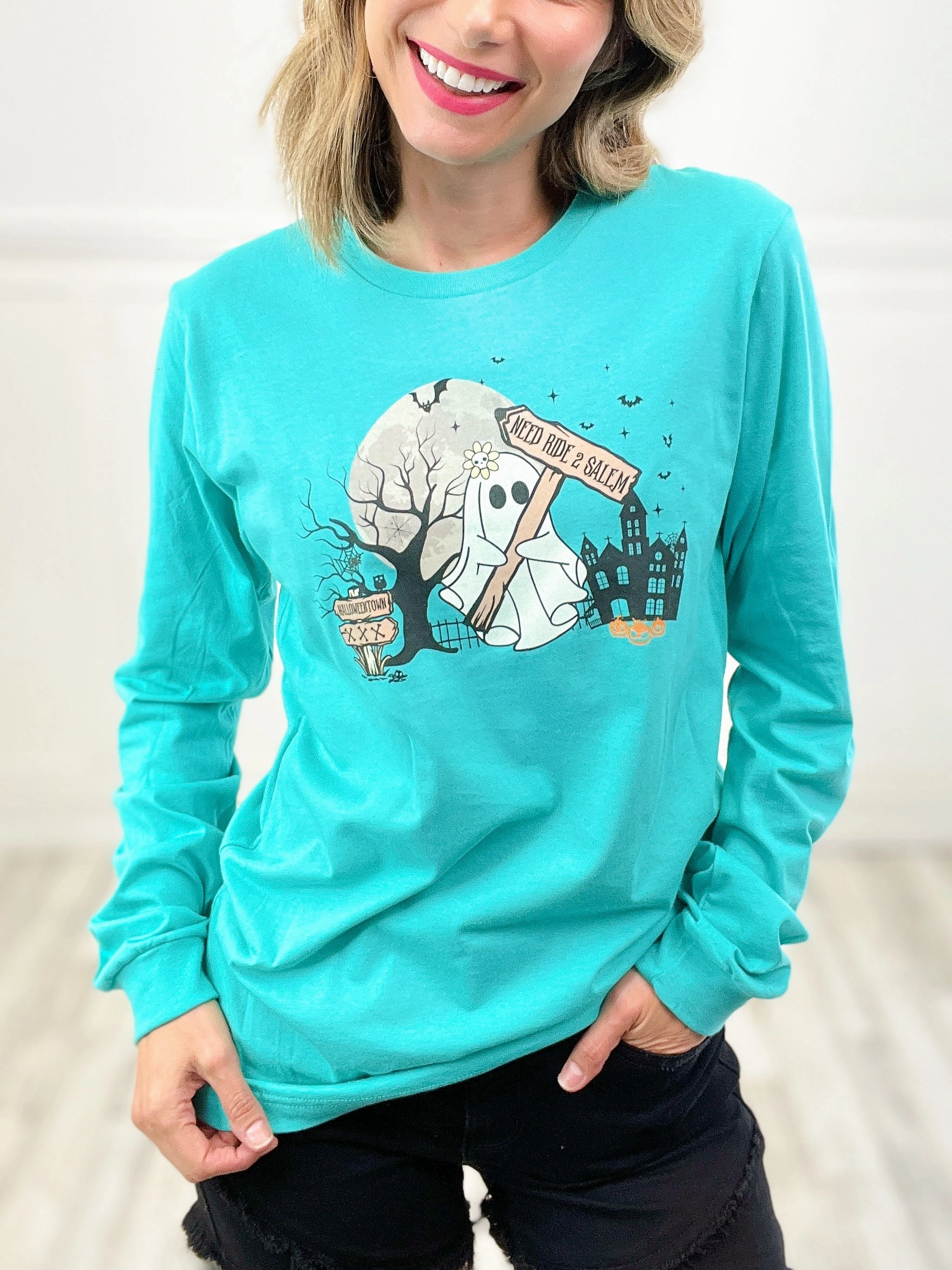 Ride To Salem Ghost Long Sleeve Graphic Tee CompressionSupportWeave Reinforced Hemline