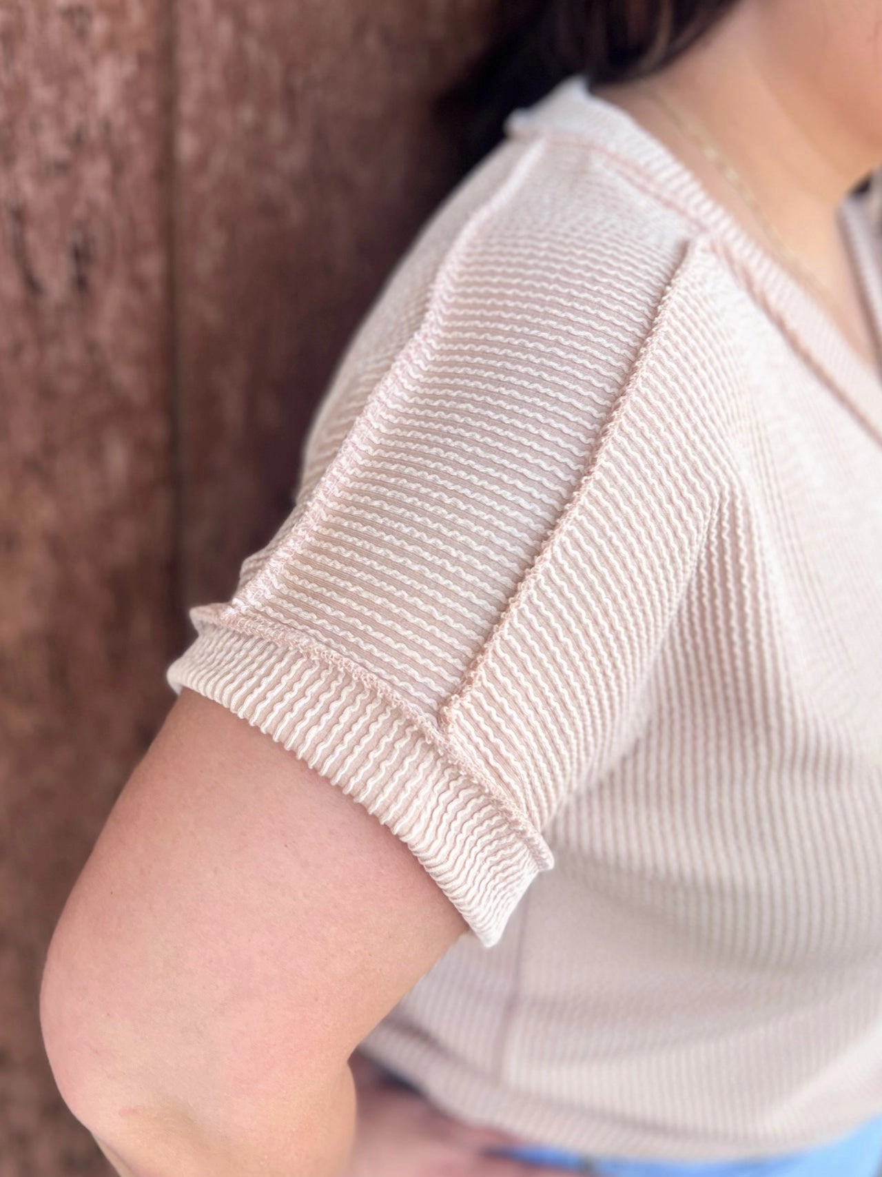PLUS Room to Breath Taupe Ribbed Top* ReflectiveDetails