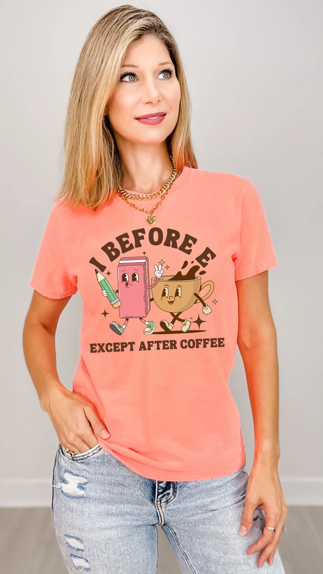 I Before E Except After Coffee Graphic Tee AntiPill Surface