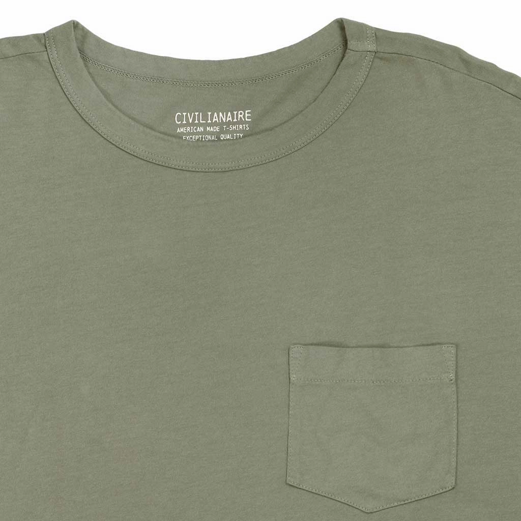 Crew Neck Long Sleeve 1 Pocket Tee - Dark Celadon Casual Blouse 3D Spacer Fabric