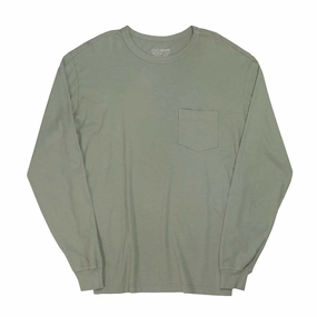 Low Profile Seaming Crew Neck Long Sleeve 1 Pocket Tee - Dark Celadon