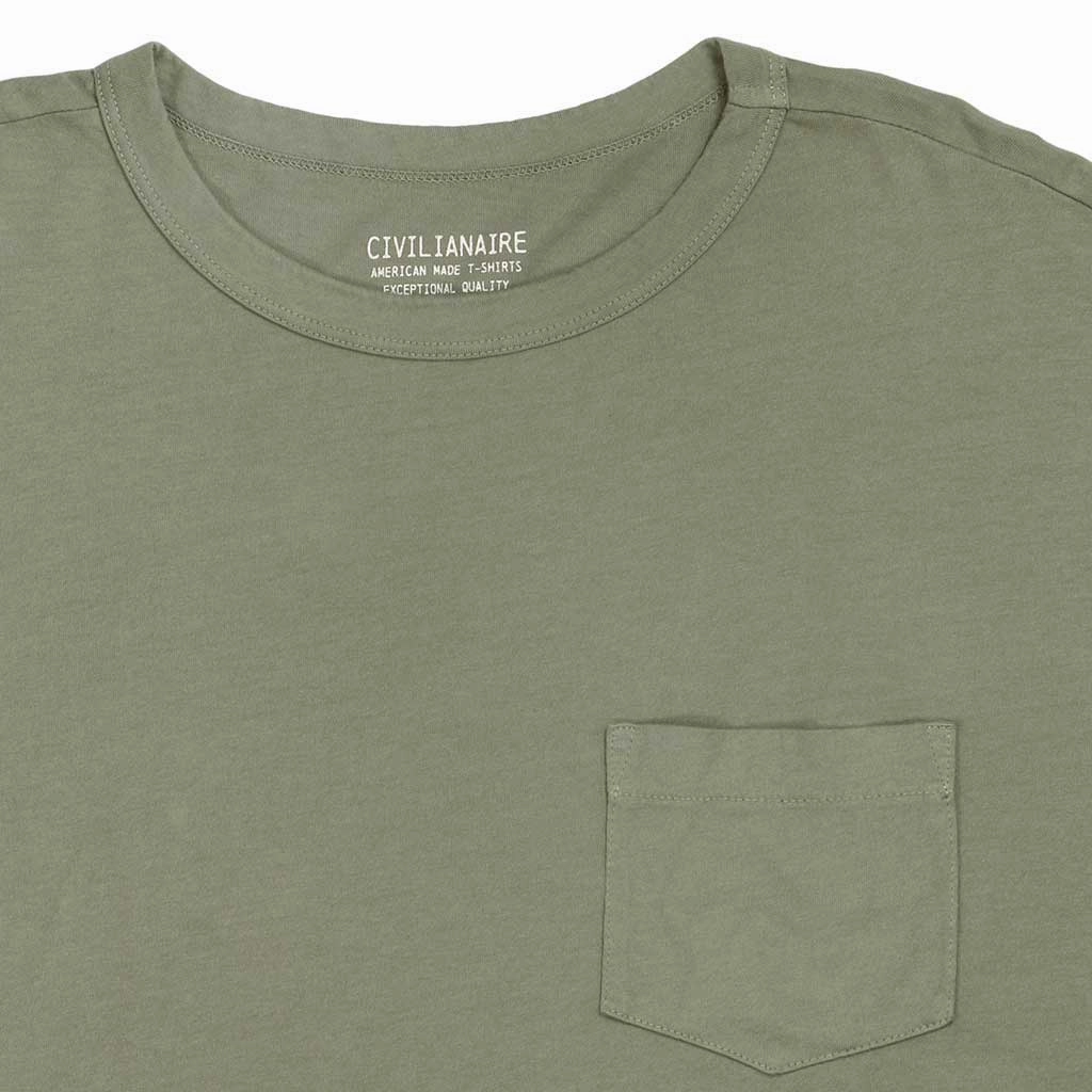 Crew Neck Long Sleeve 1 Pocket Tee - Dark Celadon GarmentWashed Texture
