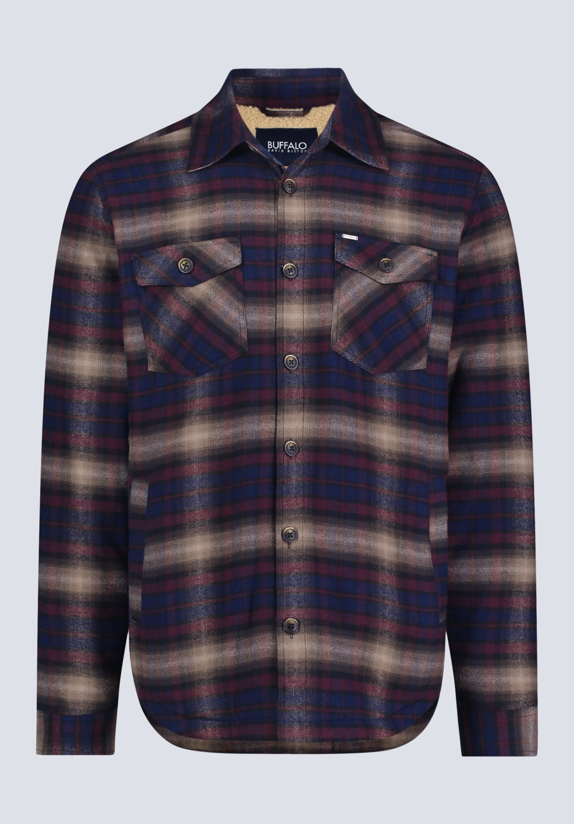 Weekday Street Look Slim Tailored Jalika Men's Plaid Shacket with Sherpa Lining, Whale & Beige - BM24447