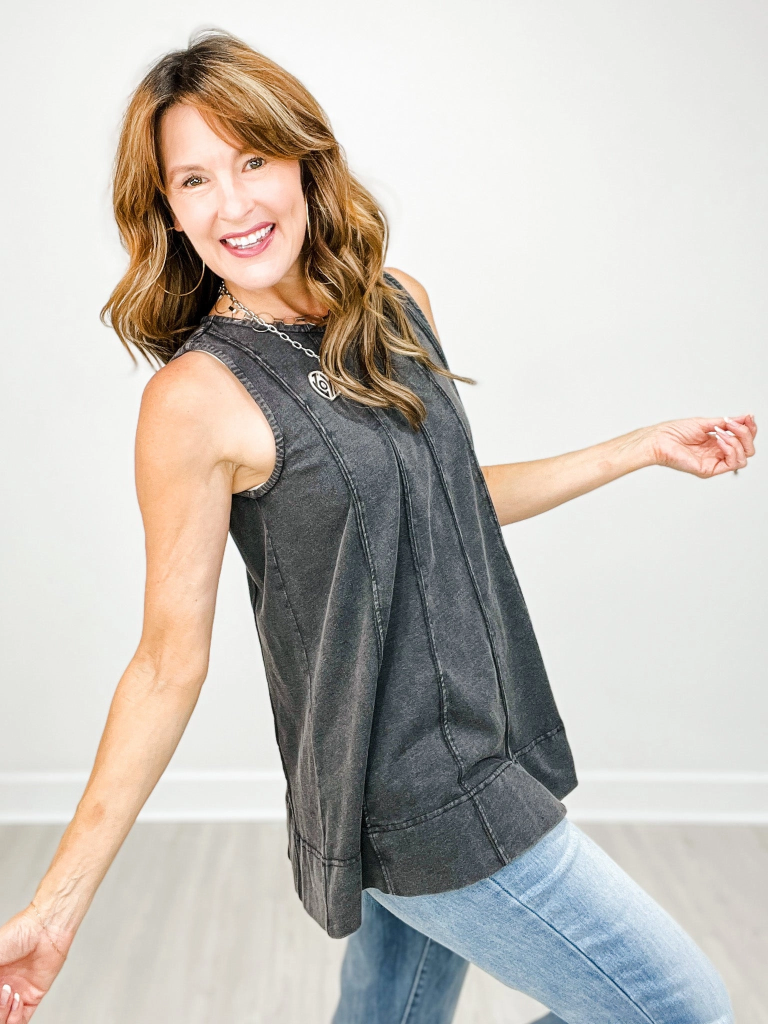 Cotton Poly Sleeveless Top Bamboo Derived Material