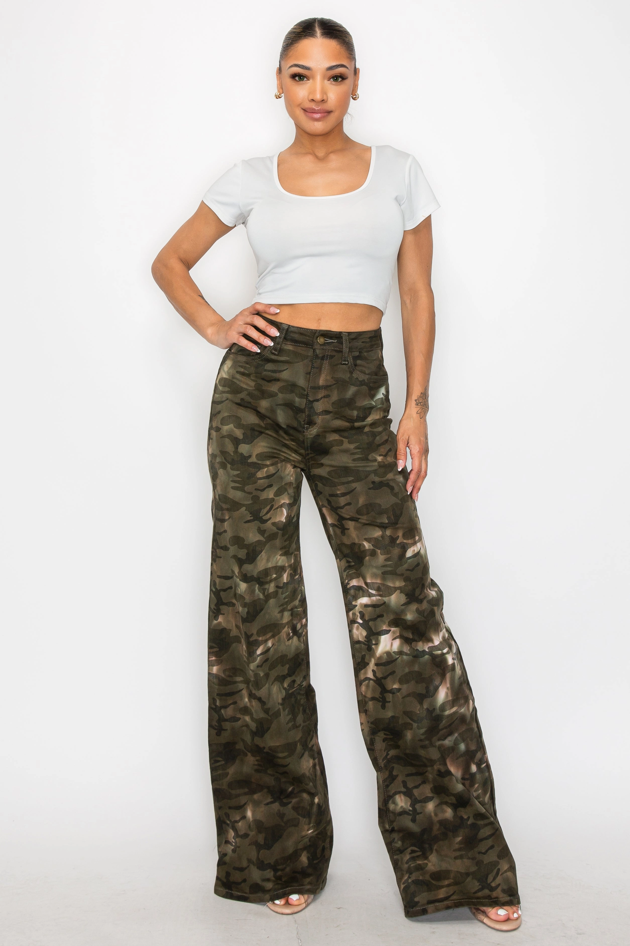 40805 High Rise Wide Leg Camo Print Jeans Everyday Pick Clean Aesthetic