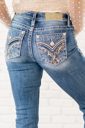 Leaf & Vine Cross Mid Rise Boot Cut Daily Fashion