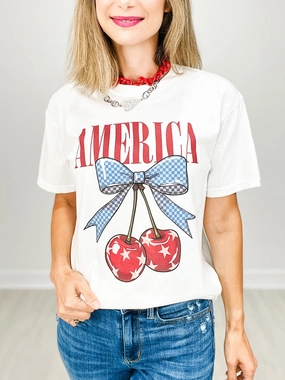 SoftKnit AntiPill Texture America Cherries Graphic Tee