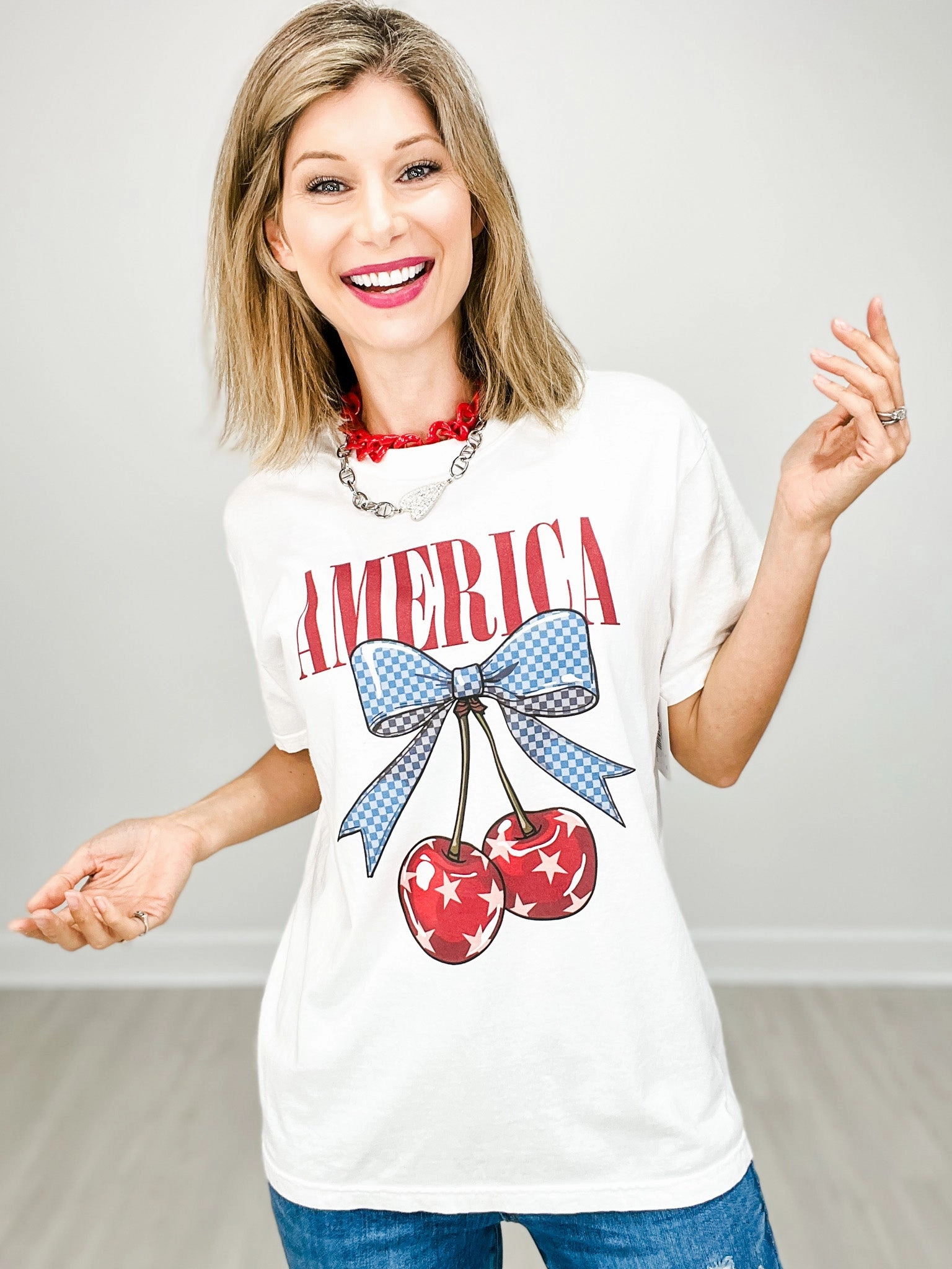 America Cherries Graphic Tee High Density Knit PaddedInsulation