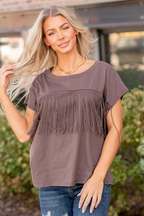 Isabella Fringe  - Charcoal T-Shirt Comfy Fit Layer