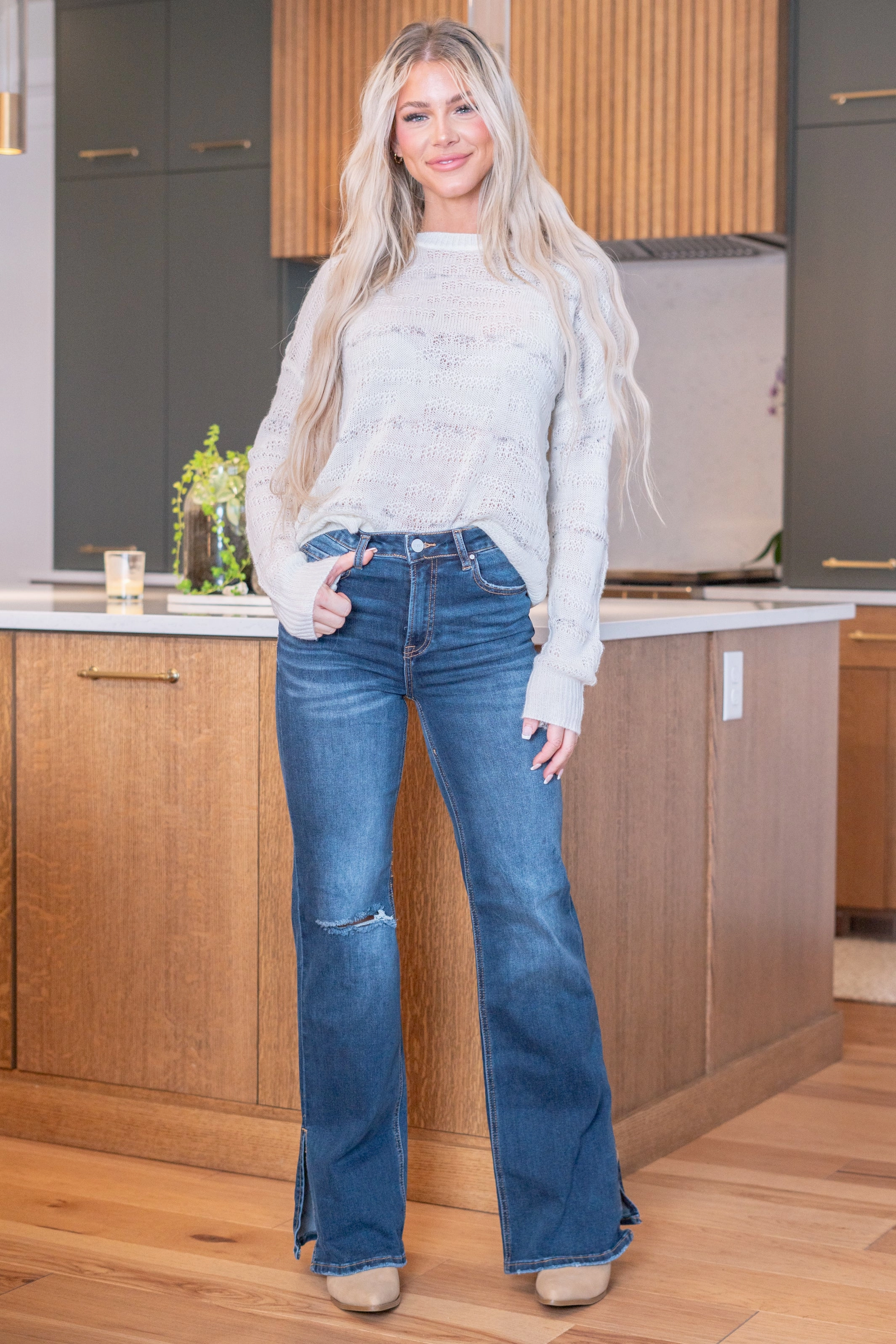 Slim Design Resilient material Ivy Grace High Rise Distressed Wide Leg Flare