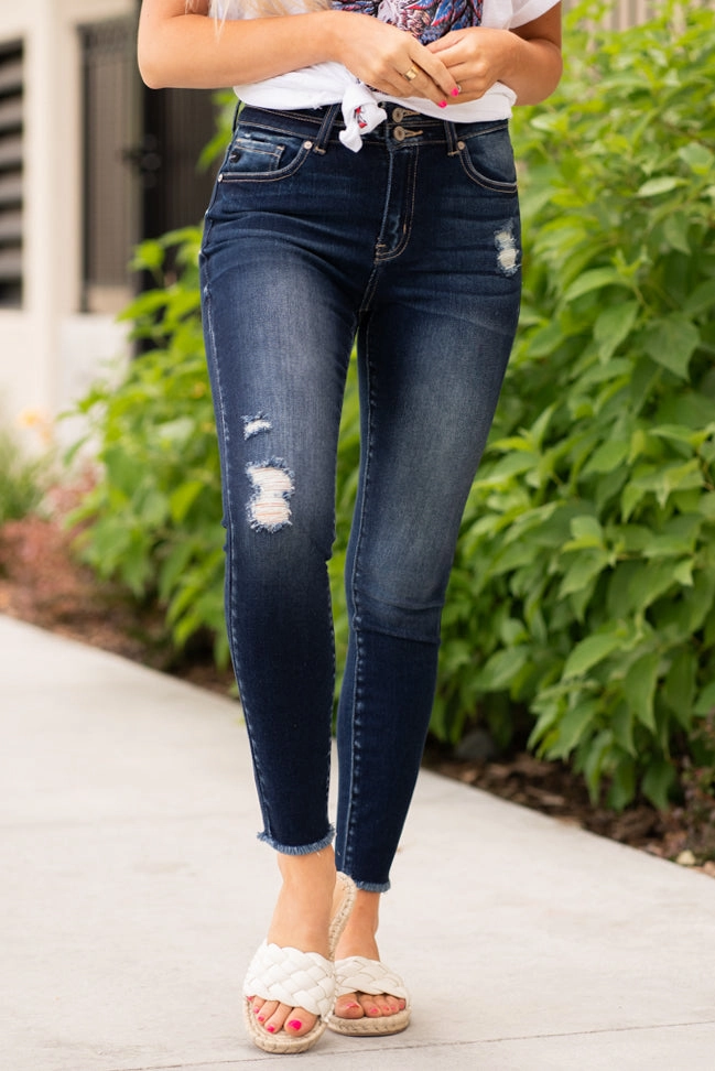 Jaclyn High Rise Double Button Skinny Bold Casual Friday Date Night Summer Vibes