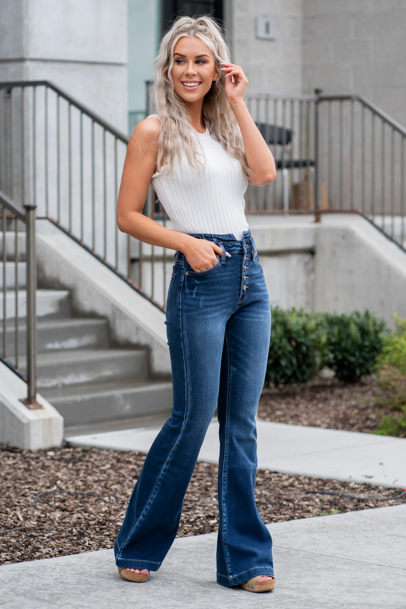 Sleek Comfort Daily Basic Jolene High Rise Curvy Button Fly Flare