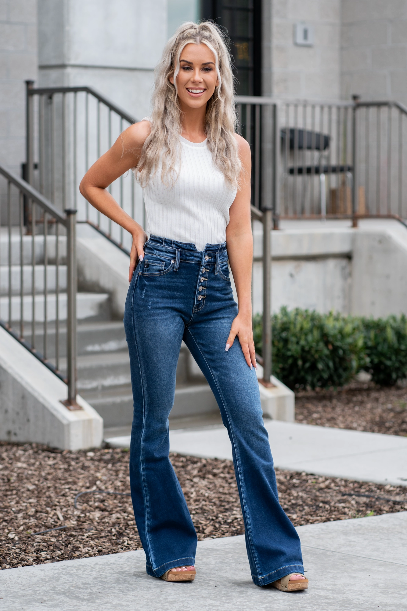 Jolene High Rise Curvy Button Fly Flare High Quality Eco Friendly