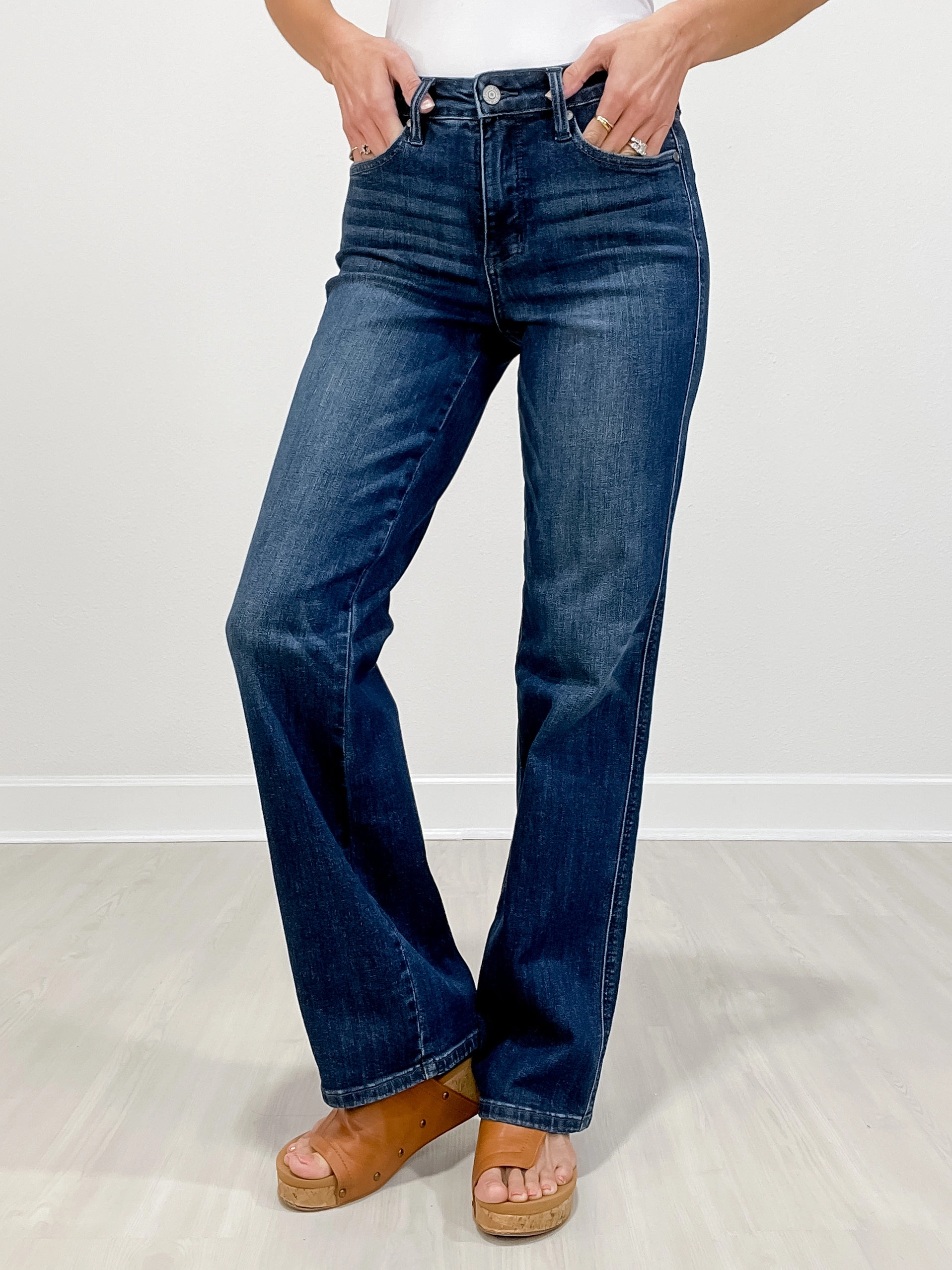 Judy Blue ALL OR NOTHING Mid-Rise Tummy Control Classic Straight Leg Jeans Traveler Gear Brunch Outfit Casual Friday