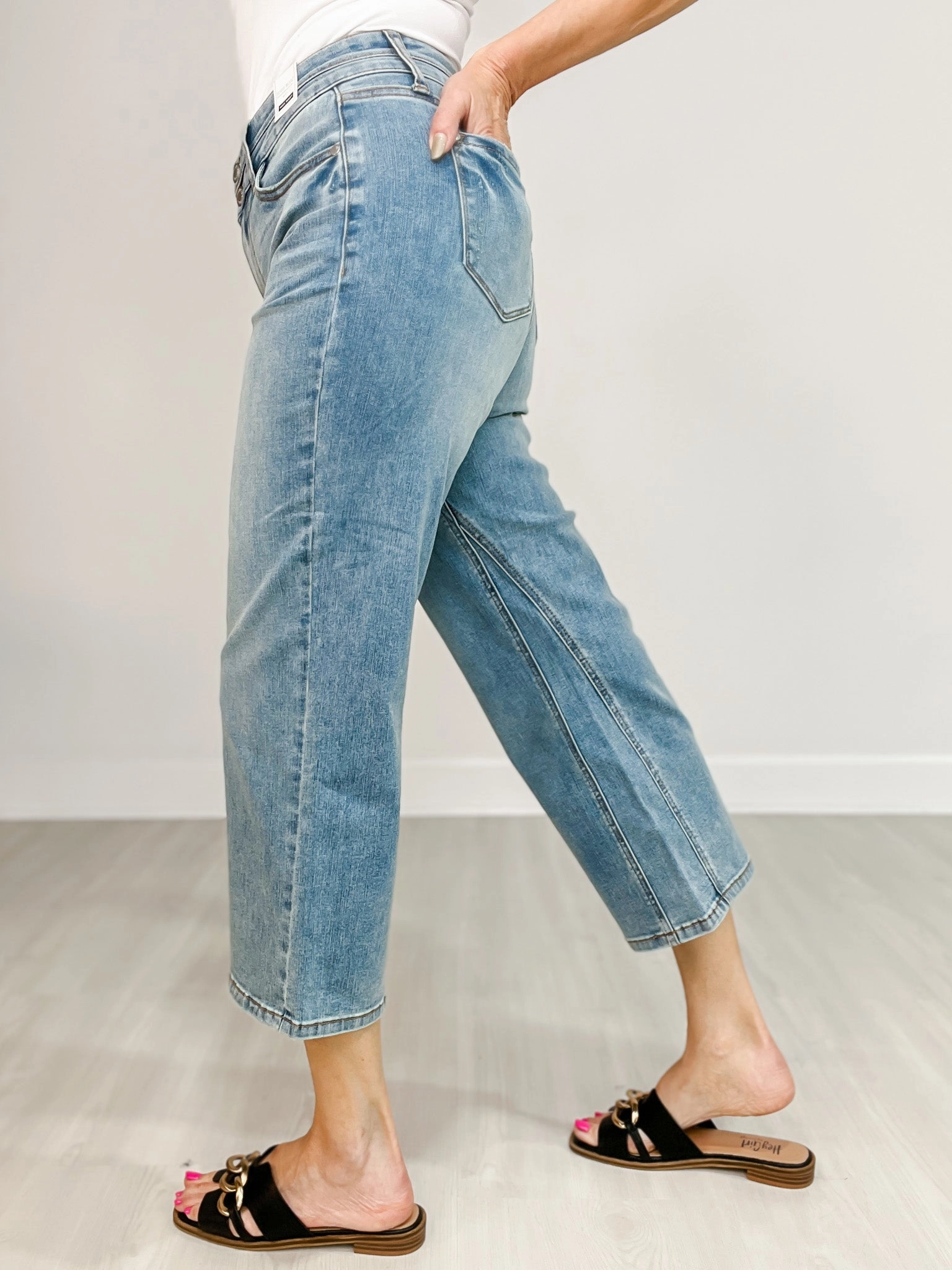 Natural Look Judy Blue EDEN Hi-Rise Double Waistband Crop Wide Leg Denim Jeans