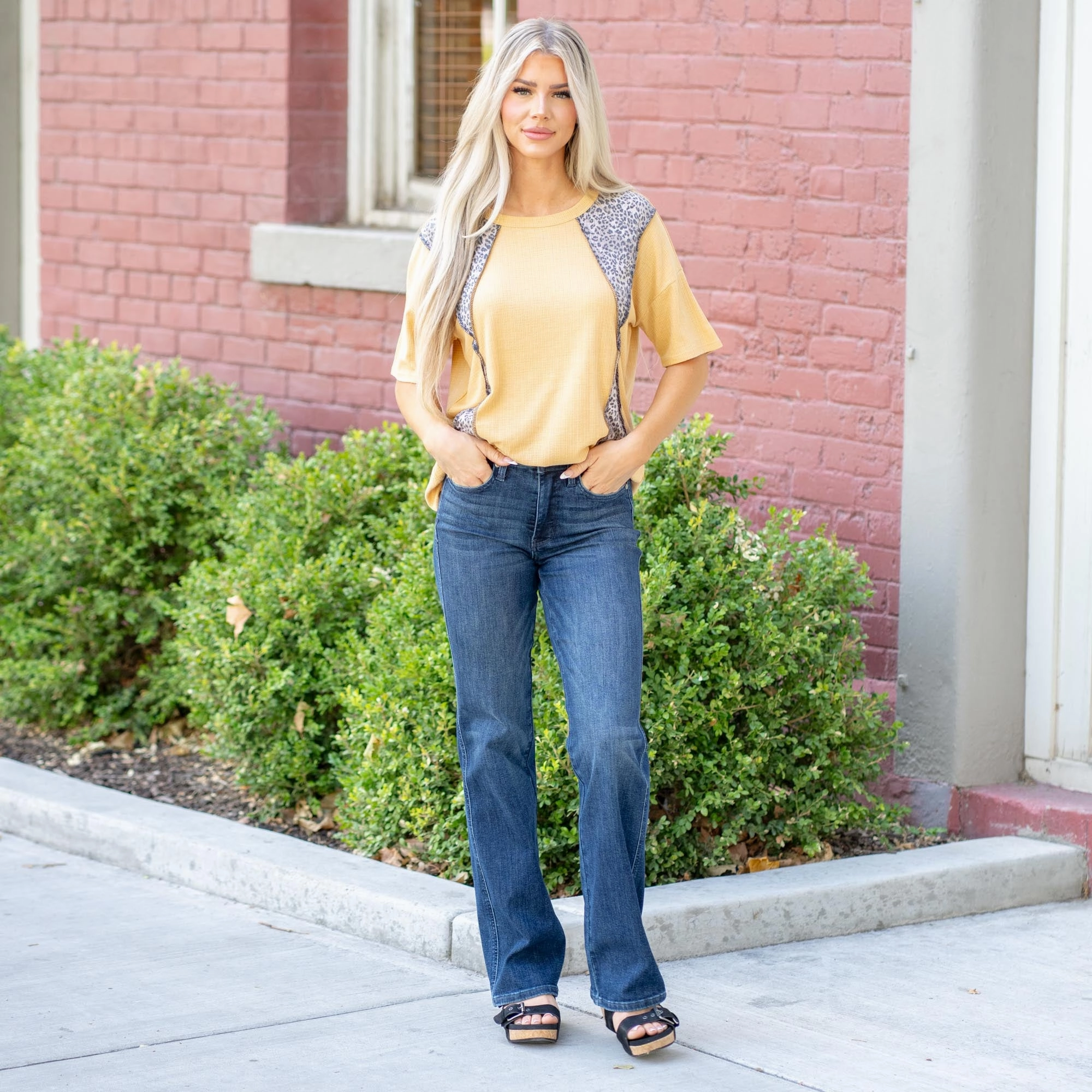 Daily Go-To Simple Detail Judy Blue Hear Me Out Mid Rise Tummy Control Top Straight Leg Regular & Plus Sizes Dark Blue Wash